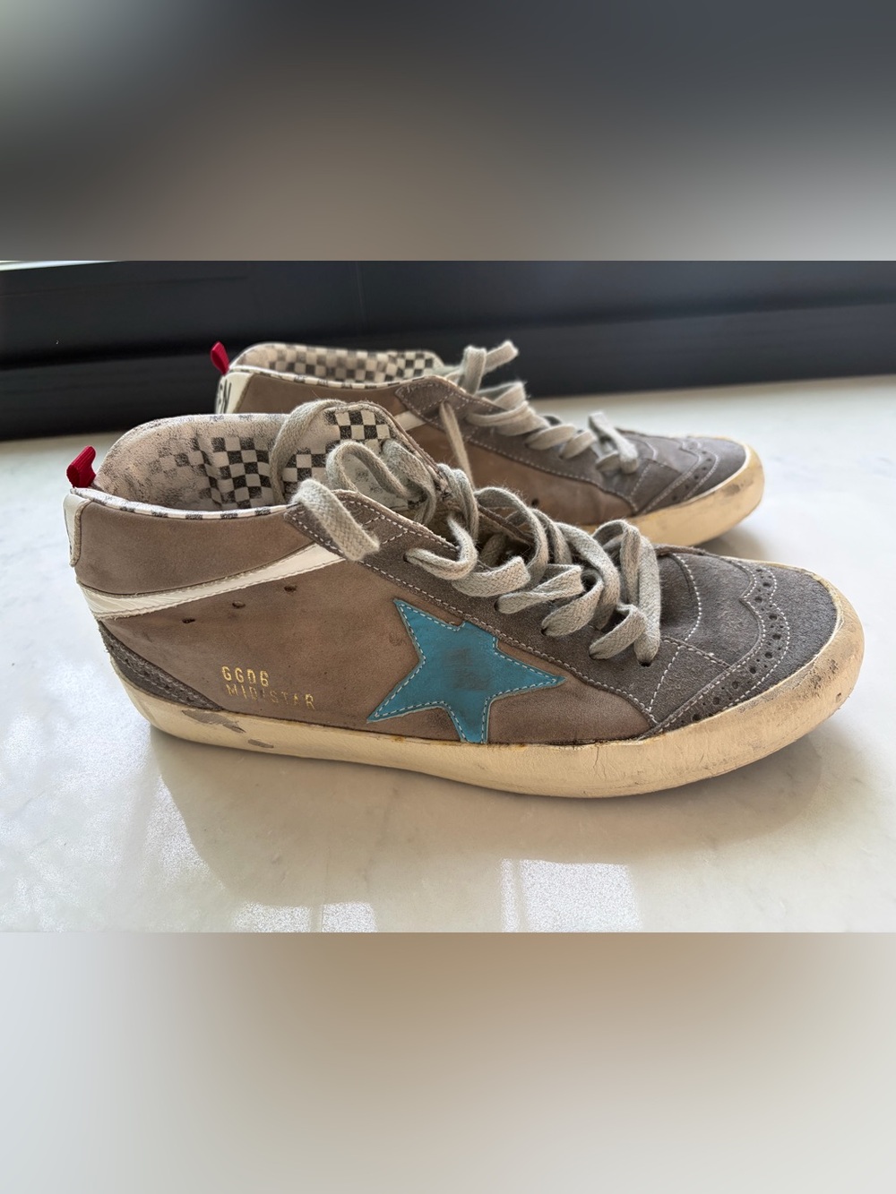 Golden Goose Midstar Gray Grey Suede Sneakers with Blue Star - 38